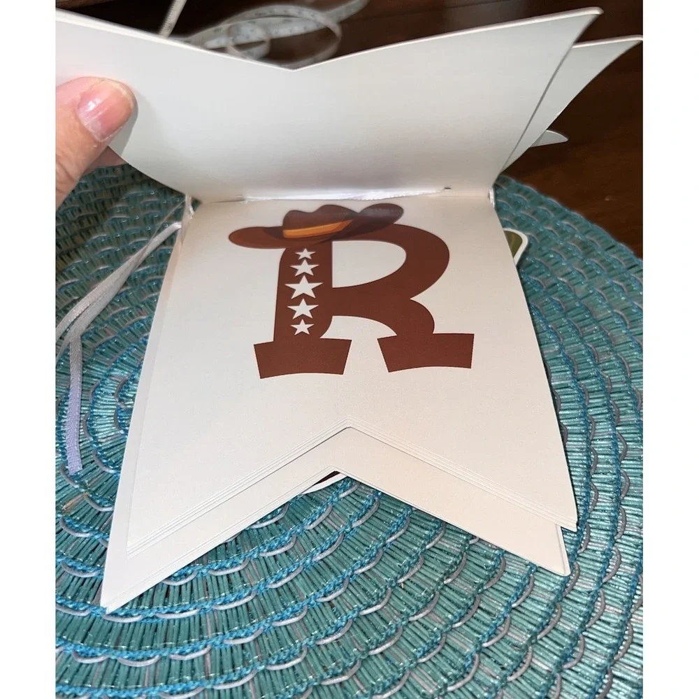 Retro Western Cowboy Happy Birthday Banner Pre-Strung Wild West Party Decoration